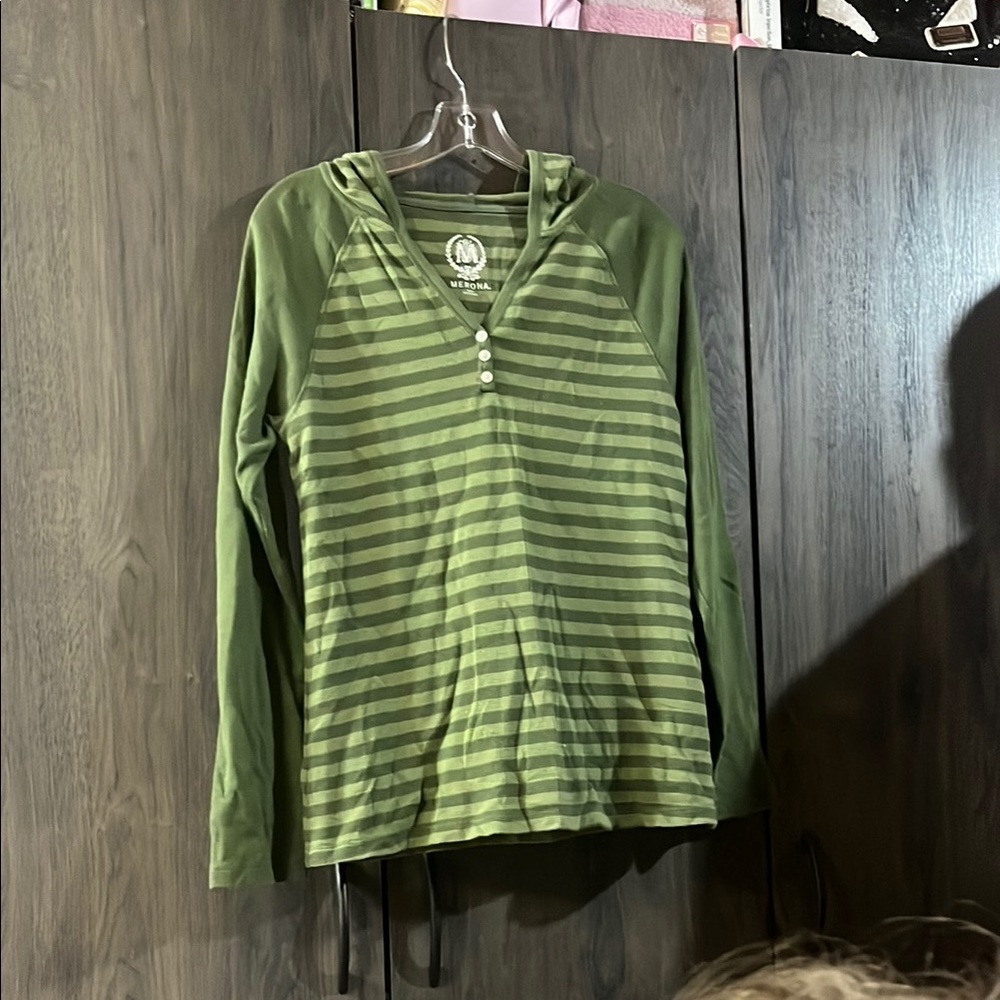 Merona green striped long sleeve shirt size XL